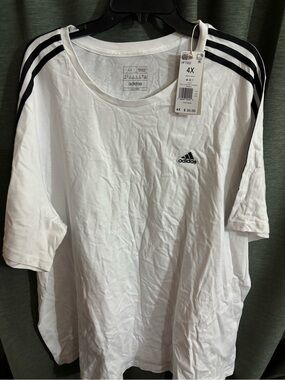 adidas White T-Shirt with Black Shoulder Stripes - Women's 4X